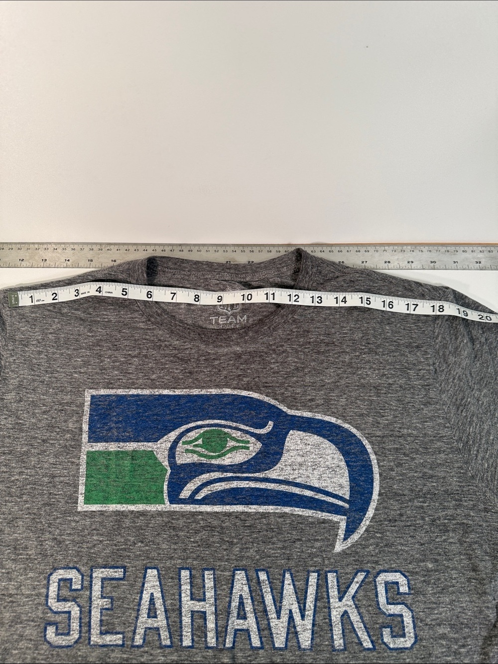 NFL Seattle Seahawks Gray Graphic Tee with Blue and Green Logo - Picture 5 of 6